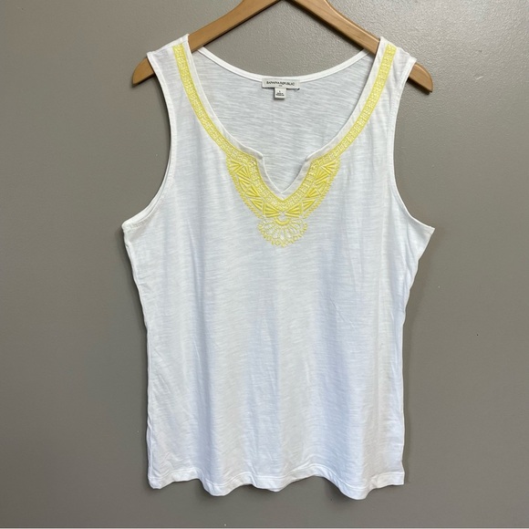 Banana Republic Tops - Banana Republic Cotton White yellow Embroidered Tank Top Size Large